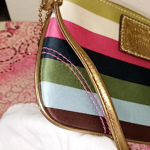 Coach Legacy Stripe Satin Wristlet EUC - Picture 6 of 11
